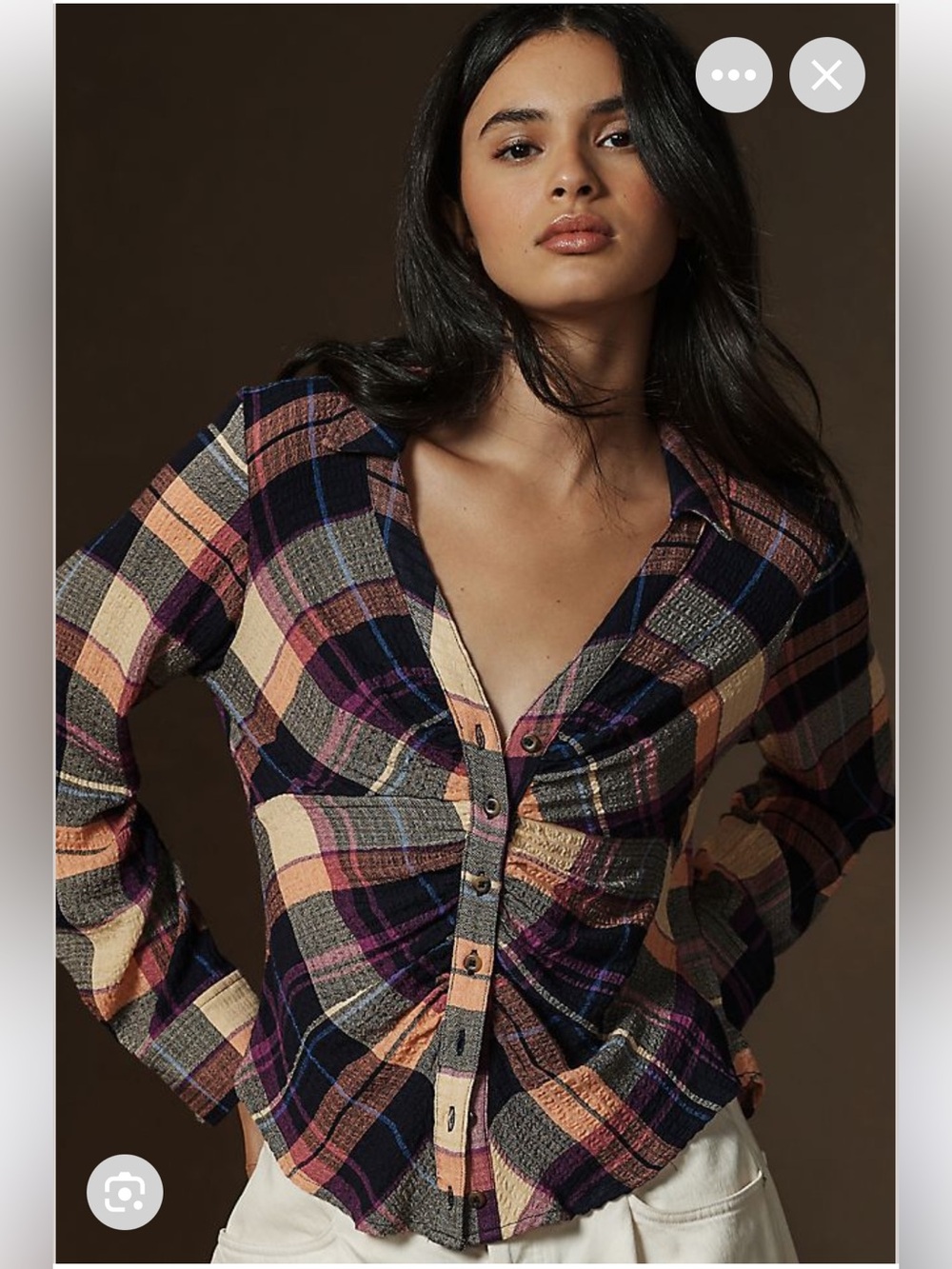 Plaid Button-Front Women's  Top